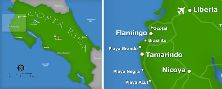 La región del Pacífico Norte de Costa Rica mapa detallado